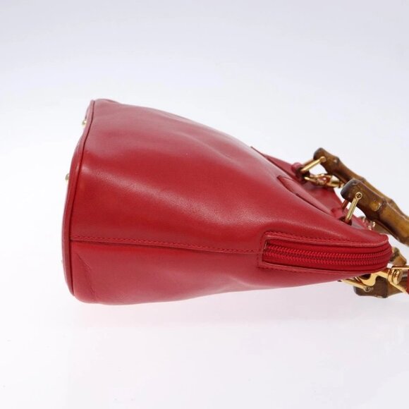 GUCCI Bamboo Hand Bag Leather 2way Red Gold Auth gh613 - Picture 4 of 16